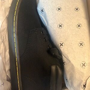 Dr. Martens Black Canvas Combat Boots with Yellow Stitching